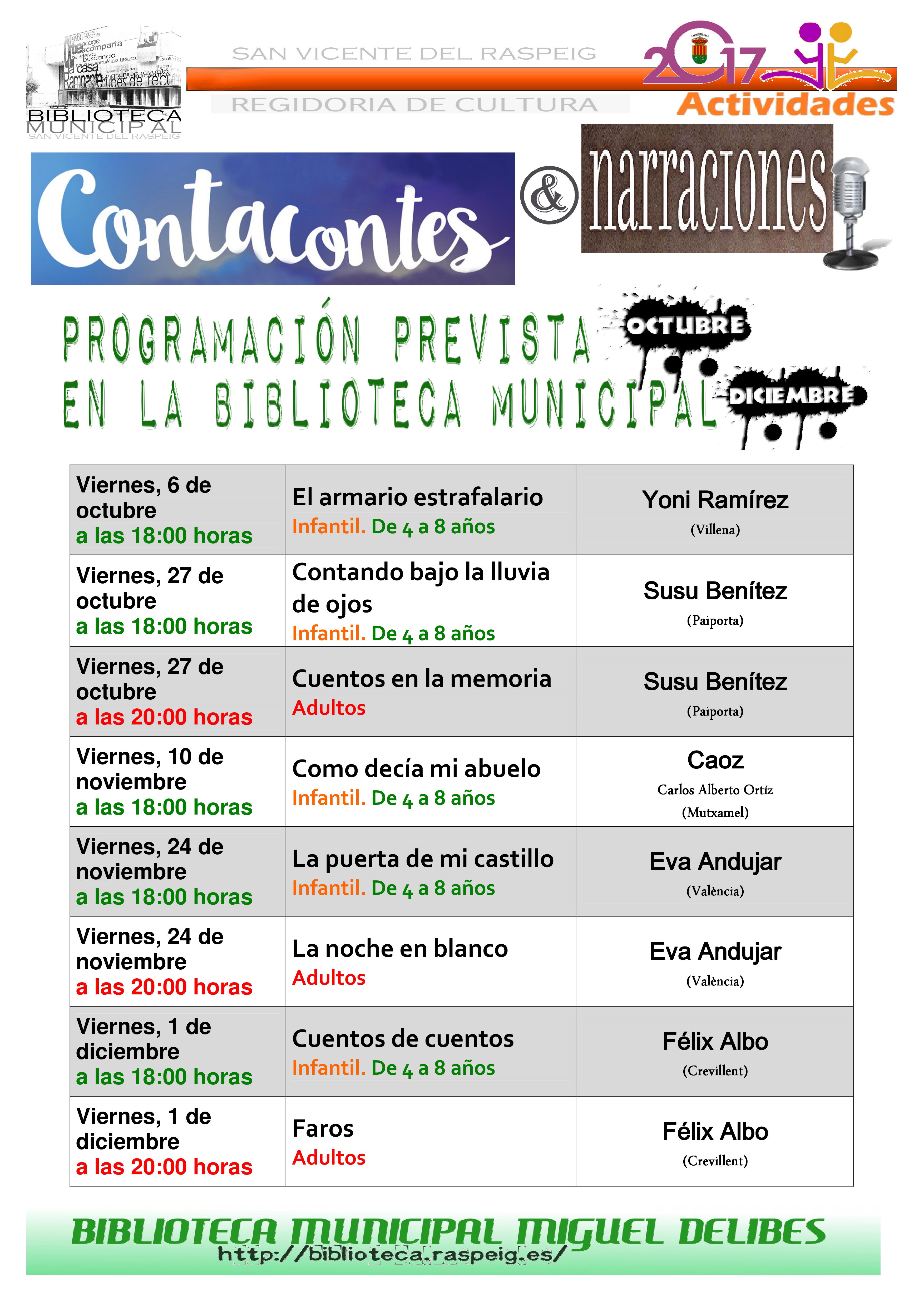 Programación de actividades en la biblioteca - Cuarto trimestre 2017 ... Programación de actividades en la biblioteca - Cuarto trimestre 2017 ...