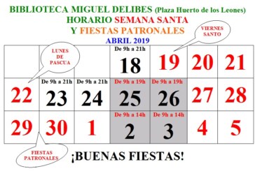 Horario especial de la Biblioteca Municipal Miguel Delibes durante Semana Santa y Fiestas Patronales